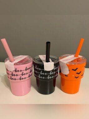 Halloween Boo Spider Web Tumbler Cups with Straws Set of 3 ( 3 fl. oz)